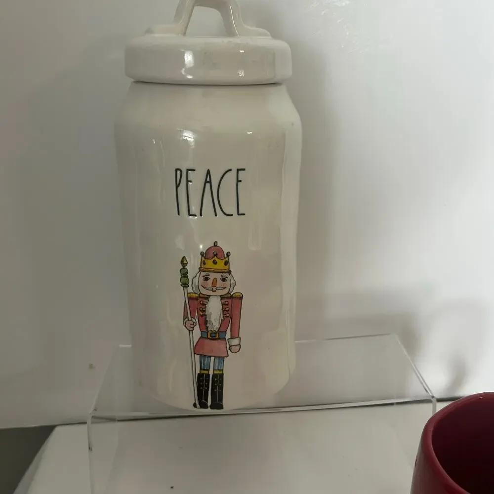 Rae Dunn Christmas Set of 4 Peace Nutcracker Canister Santa Mrs Claus Mugs